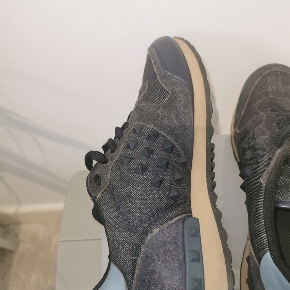 Valentino navy blue denim and leather Rockstead sneakers European s10 - Picture 4 of 12
